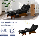 MAXYOYO Accent Chair with Ottoman Adjustable Backrest, Tufted Living Room Chair Upholstered Lounge Chair with Footrest Set, Modern Chair Cozy Reclining for Reading Room, Black MAXYOYO