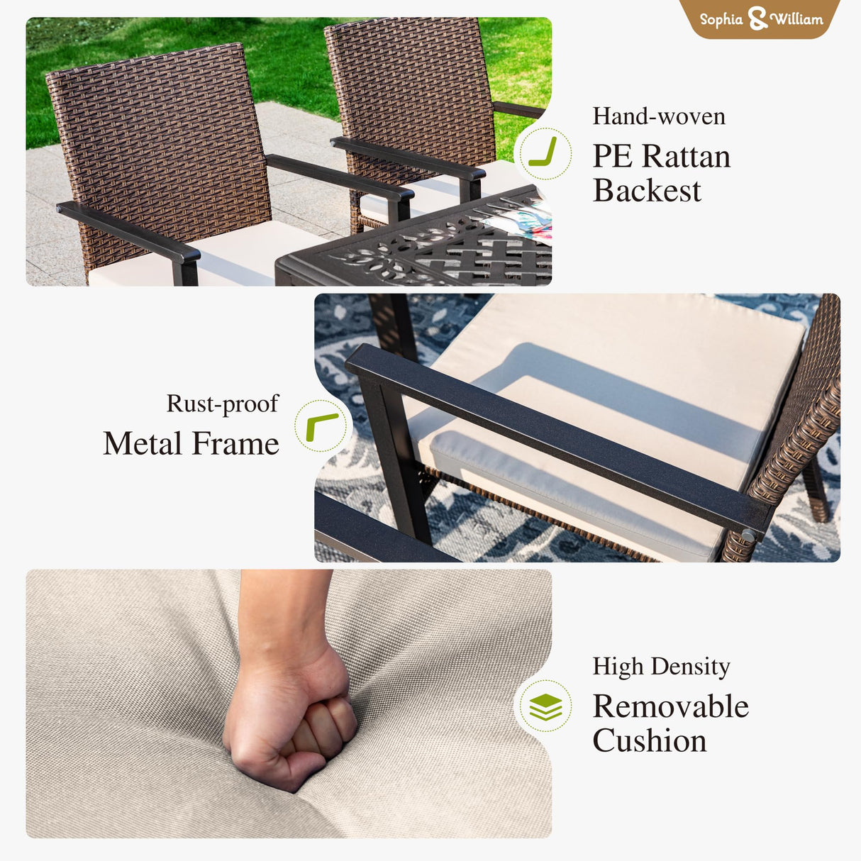 Sophia & William 9 Pieces Patio Dining Set for 6-8 People, Expandable Rectangular Metal Outdoor Table and Rattan Chairs with Cushions, All Weather Patio Table and Chairs Set Sophia & William