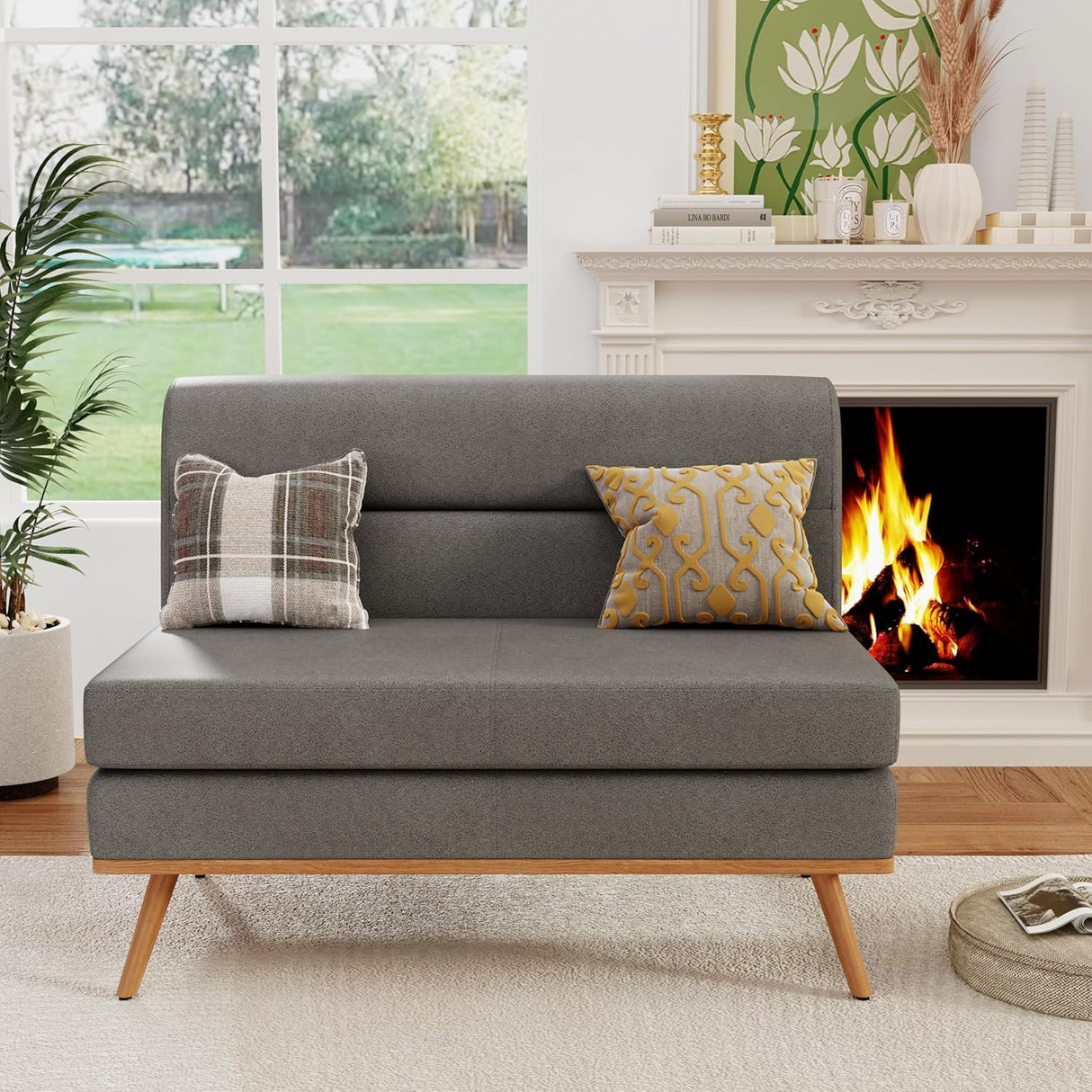 Aklaus Upholstered Small loveseat,Faux Leather Modern Mini Sofa Couch Love Seat Armless Settee Bench with Back for Living Room Bedroom Office Small Space Entryway Grey Aklaus