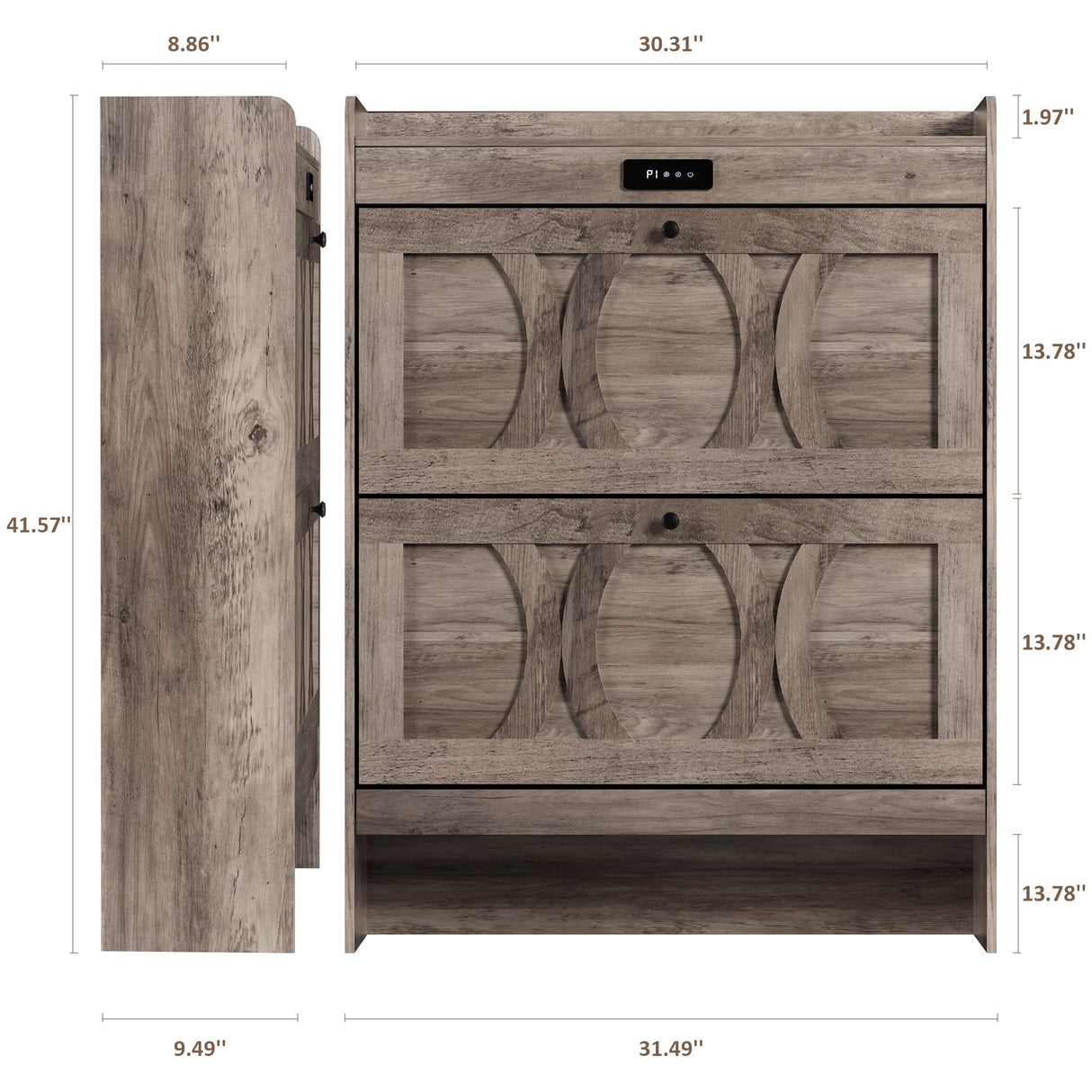 VFF Shoe Cabinet with 2 Flip Drawers, LED Touchscreen Shoe Storage Organizer with Wooden Legs, Narrow Freestanding Entryway Shoe Storage for Hallway and Bedroom (Rustic Brown) VFF