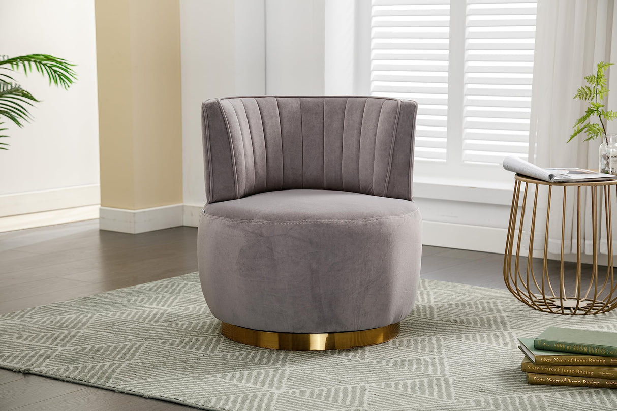 SLEERWAY 360° Swivel Barrel Chair, Modern Velvet Round Accent Chair, Comfy Upholstered Small Armchair with Gold Metal Base for Living Room Bedroom Nursery Office Sillas para Sala, Gray SLEERWAY