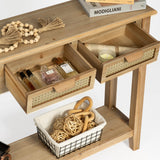 Wnutrees Farmhouse Console Table with 3 Rattan Drawers, 46" Long Narrow Boho Foyer Sofa Tables with Open Storage Shelves for Entryway,Hallway,Living Wnutrees