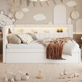 Merax Modern Upholstered Platform Bed Frame with USB Ports & Trundle Bed, Floor Sofa Day Bed, No Box Spring Needed/Easy Assemble/Twin,White Merax