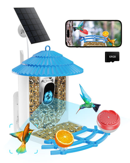 Bird Feeder with Camera Solar Powered, Wireless Outdoor, AI Bird Identifier,Smart Bird House with cam, Build-in 64GB TF Card, 4K Night Vision, Idea Gift for Family and Friends Watching Bird - WoodArtSupply