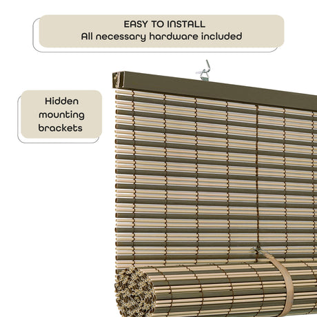 Achim Home Furnishings Cordless Veranda Vinyl Roll-Up Blind 30 Inch Width x 72 Inch Length - Cocoa/Almond Achim Home Furnishings