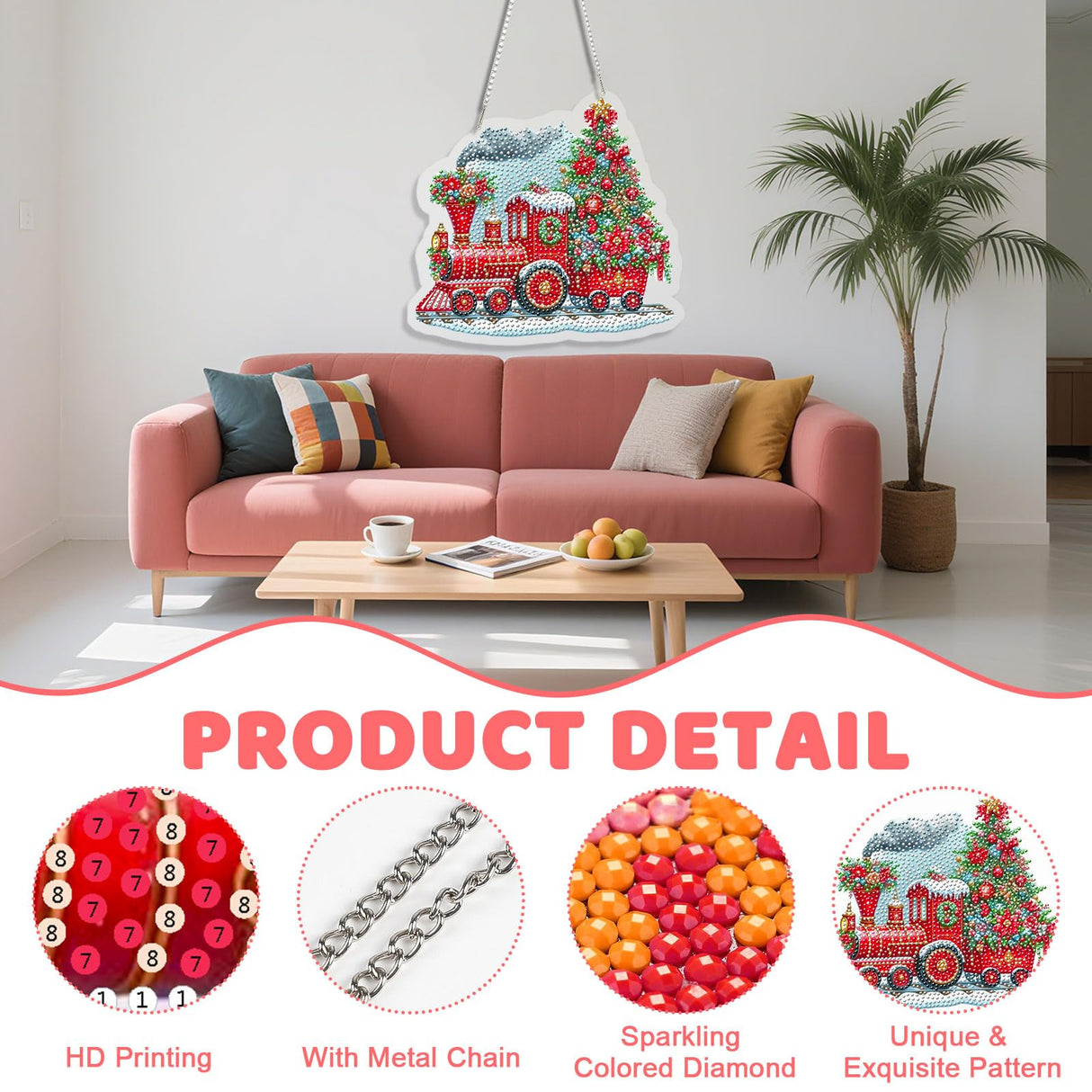 Skyboda Train Diamond Art Hanging Kits for Adults Beginners, DIY Acrylic 5D Special Shaped Crystal Diamond Gem Art Painting Hanging Ornament for Home Wall Decor and Gift(Christmas Tree Red Train) Skyboda