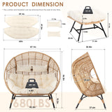 RADIATA Double Egg Chair with Footrests, 2 Person Wicker Lounge Chair with Thickened Cushion and Legs, Outdoor Wide Loveseat for Patio Garden Porch Indoor 680 lbs Weight Capacity (Beige with ottomans) RADIATA
