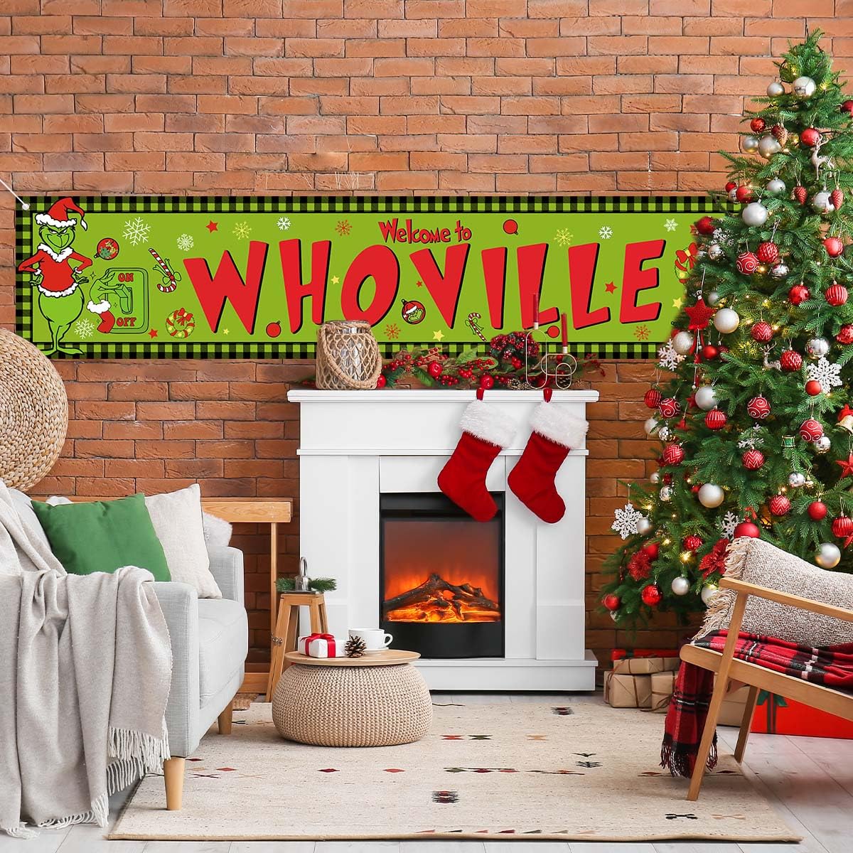 Large Welcome To Whoville Banner for Fence Whoville Christmas Xmas Winter Holiday Decorations Outdoor Outside Fence for Home Jiudungs
