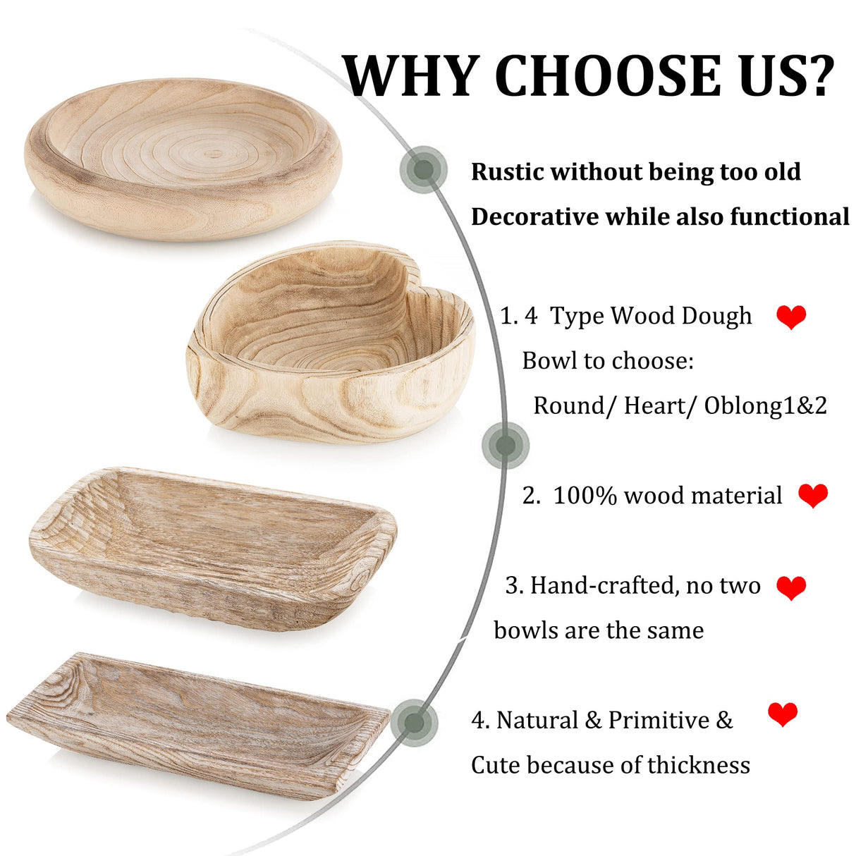 Hanobe Decorative Dough Wood Bowl: 10" Large Heart Shaped Bowls for Decor Wooden Bowl for Table Centerpiece Natural Hanobe