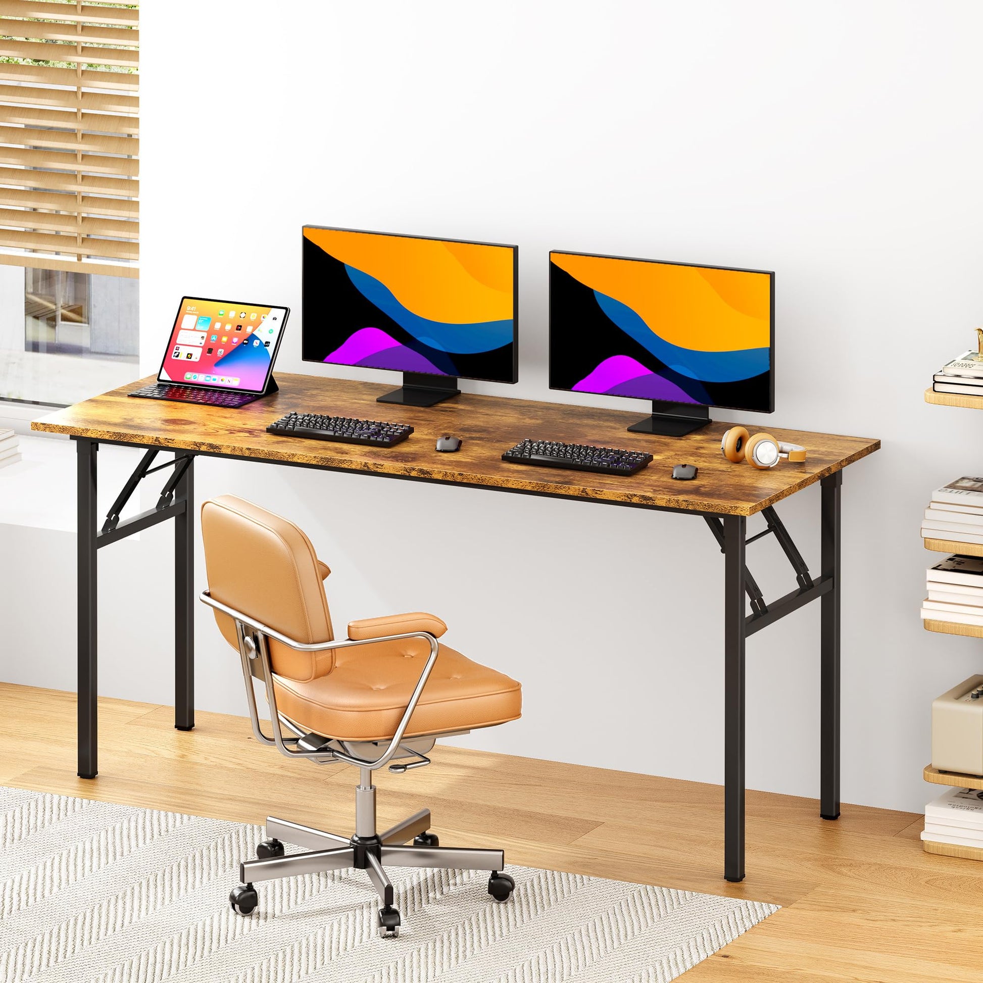 DlandHome Folding Computer Desk 62inches Large No Install Needed Folding Table Workstation for Home Office, Gray and Black Legs AC5FB-160-DCA - WoodArtSupply