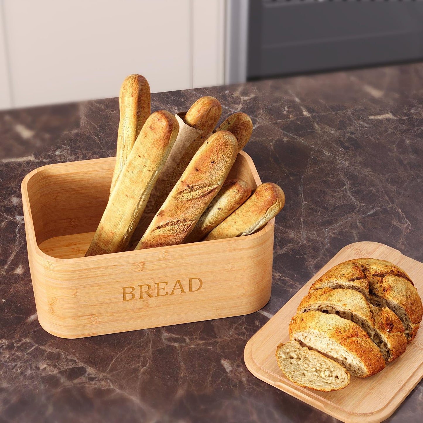 Danfoxer Bamboo Bread Box for Kitchen Countertop,Curved Bamboo Bread Boxes with Cutting Board Lid, Wooden Bread Storage, Bread Container Airtight, Food Storage for Kitchen Counter(Natural) - WoodArtSupply