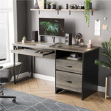 Bestier Office Desk with Drawers, 55 inch Industrial Computer Desk with Storage, Wood Teacher Desk with Keyboard Tray & File Drawer for Home Office, Dark Gray Oak Bestier