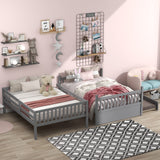 Rophefx Full Over Full Bunk Bed with Trundle, Wood Convertible Bunk Beds for Kids, Bunkbed Frame with Safety Rails and Ladders, Bunk Beds for for Adult, Teens, Grey Rophefx