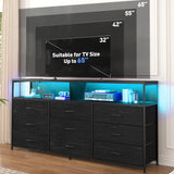EnHomee 55" W Dresser TV Stand with Power Outlet & Lights for 65" TV, Dresser for Bedroom with 9 Fabric Drawers, TV Stand for Bedroom Dressers Console Table 55''W*11.8''*35.5'', Charcoal Black EnHomee