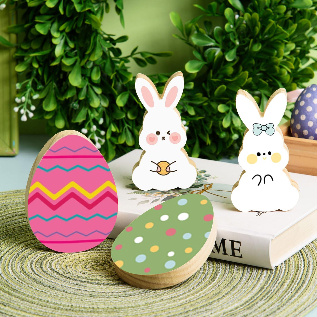 AWIZOM 12 Pcs Wooden Holiday Cutouts Unfinished Shamrock Heart Bunny Egg Shaped Table Sign Standing Wooden Centerpieces Unpainted Wood Blocks for DIY Crafts Valentine Day St.Patrick Day Easter Decors AWIZOM