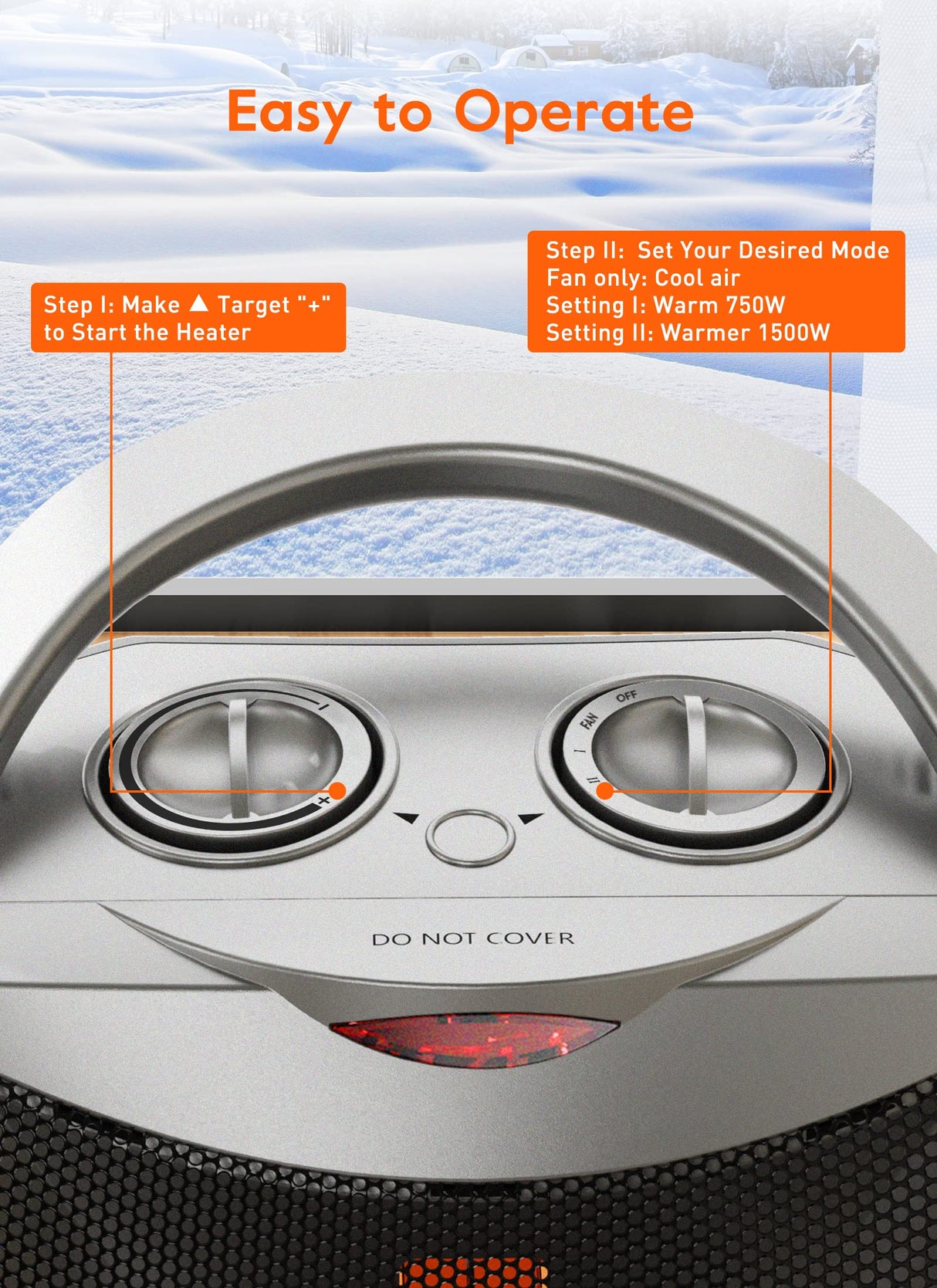 GiveBest Portable Electric Space Heater with Thermostat, 1500W/750W Safe and Quiet Ceramic Heater Fan, Heat Up 200 Square Feet for Office Room Desk Indoor Use, Silver GiveBest