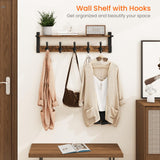 Homode Coat Rack Wall Mount, 29 Inch Long Shelf with Hooks, Wood Entryway Shelf with 5 Hangers for Hanging Hat Jacket Backpack Purse, Rustic Brown Black Homode