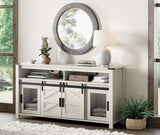 WAMPAT Farmhouse TV Stand for 65 Inch TV, Antique White Wood Entertainment Center with Sliding Barn Doors and Mesh Doors, Tall Media Console with Open Storage Space for Living Room, 59x15.4x31 WAMPAT