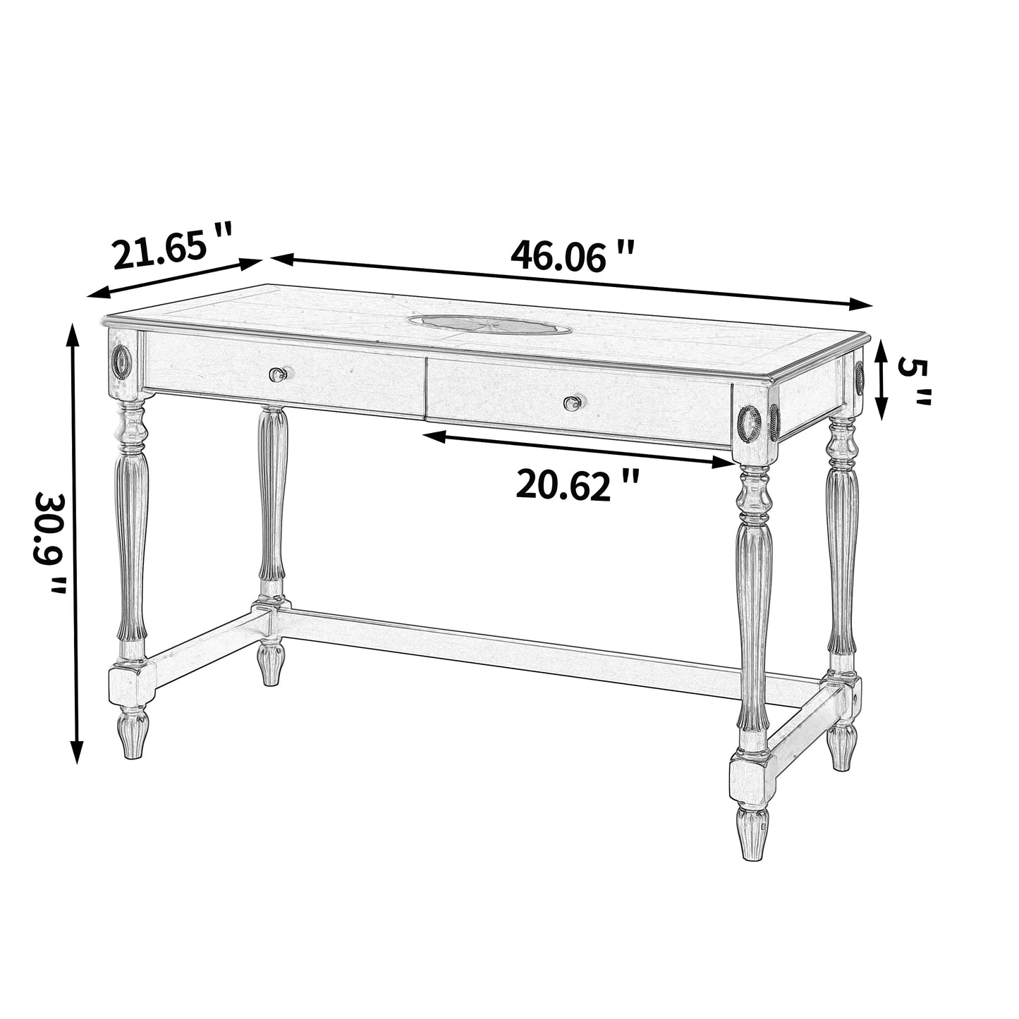 MODERION Solid Wood Computer Desk with 2 Drawers, Traditional Vanity Dressing Table, 46” Home Office Writing Desk, Workstation Easy Assembly Cherry - WoodArtSupply