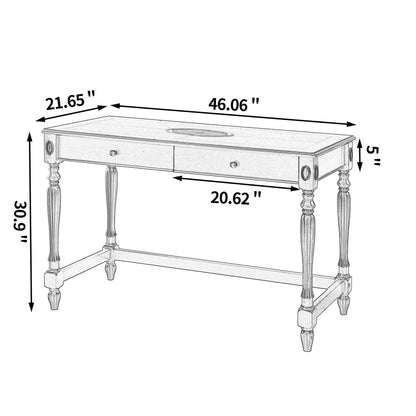 MODERION Solid Wood Computer Desk with 2 Drawers, Traditional Vanity Dressing Table, 46” Home Office Writing Desk, Workstation Easy Assembly Cherry - WoodArtSupply