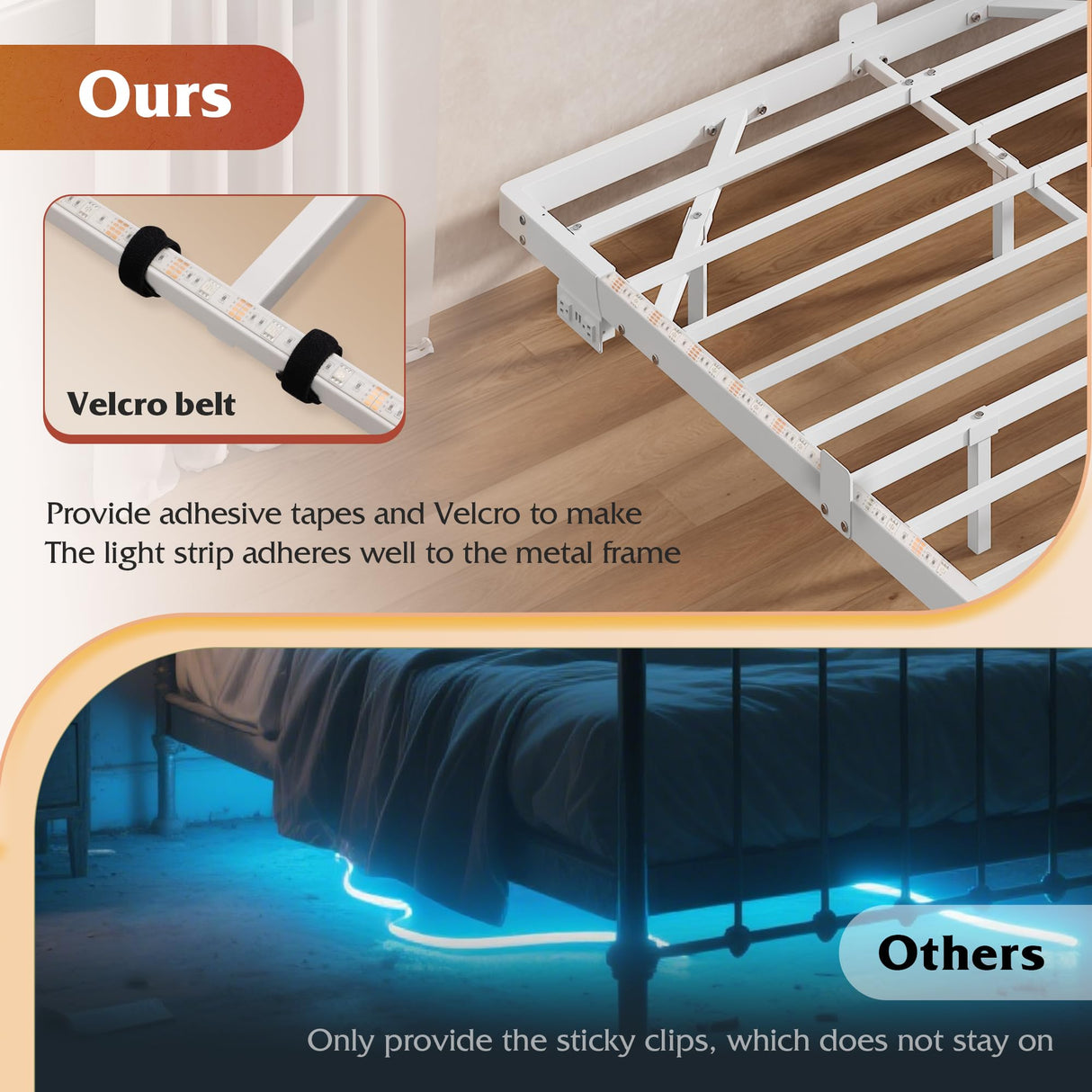 WLIVE Floating King Bed Frame, LED Bed Frame with Charging Station, Metal Platform Beds King Size with Heavy Duty Steel Slats, No Box Spring Needed, Easy Assembly, No Noise, White WLIVE