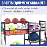 Sports Equipment Organizer Golf Bag Stand Golf Storage Organizer for Garage with Basket and Hooks, Storage Rack for 2 Golf Bag,Two Assembly Methods Sonyabecca