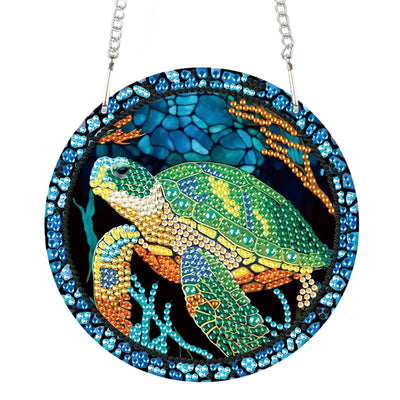 AiYuanzsh Sea Turtle Diamond Painting Hanging Pendant Kit, Special Shaped Diamond Dots Acrylic Ornament, DIY Diamond Art Pendant for Adults Home Wall Window Decoration Gift
