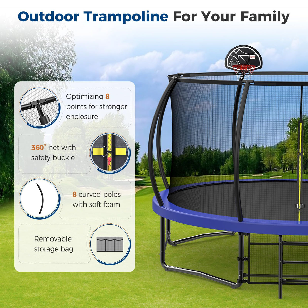 Tatub 14FT Trampoline with Enclosure Net for Kids and Audlts, Outdoor Recreational Pumpkin Trampoline Jumping Exercise Fitness Trampoline Tatub