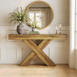 LITTLE TREE Console Table, 55-Inch Entryway Table, X-Shaped Design Narrow Console Table, Sofa Table for Living Room Foyer Hallway, Entryway, Entrance, Foyer, Industrial Wooden, Rustic Brown LITTLE TREE