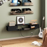 HOOBRO Floating TV Stand with Power Outlets 55", Modern Wall Mounted Media Console Shelf with Doors, Entertainment Center for Under TV Storage, for Living Room, Bedroom, Black BK11UDS01 HOOBRO