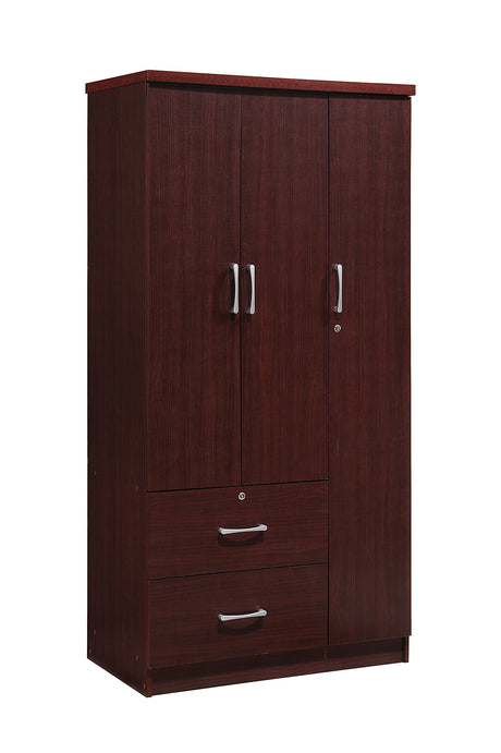 Hodedah 3-Door 2-Drawers, 3-Shelves in Mahogany Bedroom Armoires Hodedah