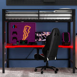 RuiSiSi Twin Size Metal Loft Bed with LED Light and Desk, Black Loft Bed with Storage for Kids, Noise Free RuiSiSi