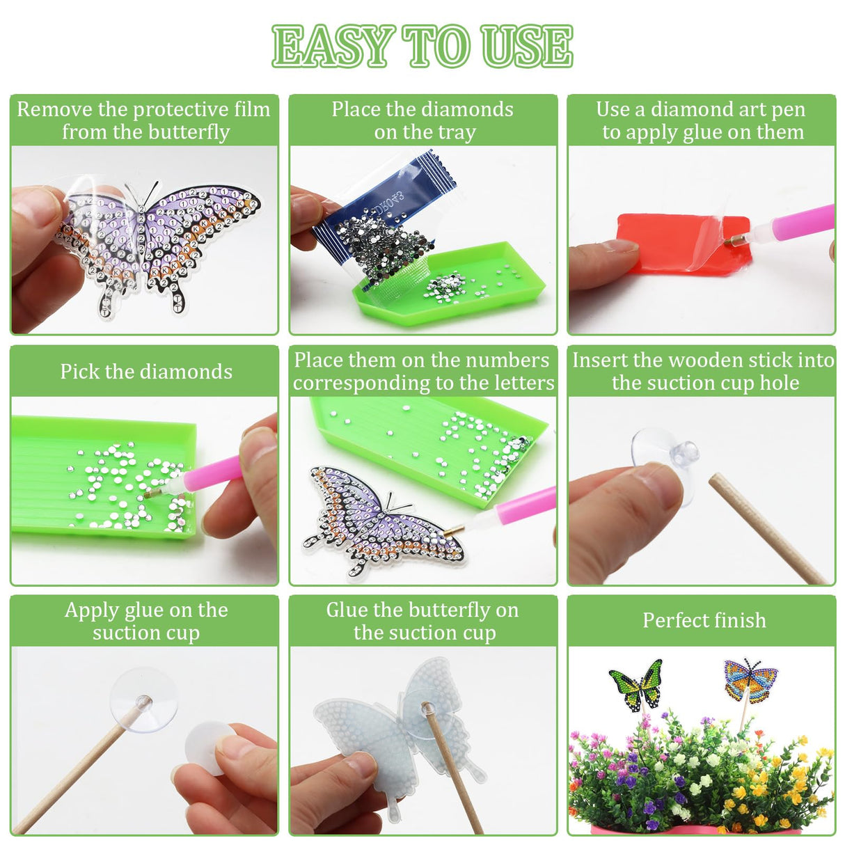 ZYNERY Butterfly Diamond Art Kit - 12 PCS Mini Art Craft Supplies for Adults - Garden Decor Painting ZYNERY