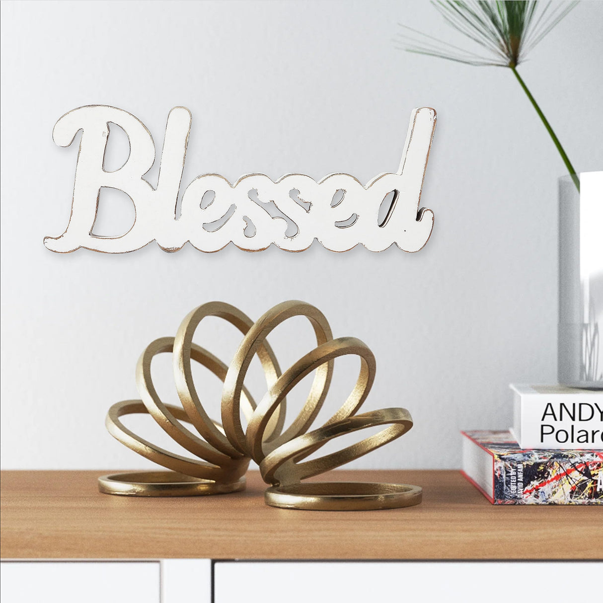 Sintosin Rustic White Wooden Blessed Sign for Tabletop 15", Wall Hanging Farmhouse Blessed Signs for Home Decor, Handmade Thanksgiving Signs Decor, Christmas Signs for Living Room Entryway Sintosin