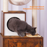 Heybly Cat Tree, Wood Litter Box Enclosure with Food Station, All-in-one Indoor Cat Furniture with Basket and Condo, Modern Style Cat Tower, Hammock, Rustic Brown HCT101SR Heybly