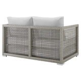 Modway EEI-2924 Aura Wicker Rattan Outdoor Patio 52" Loveseat with Cushions in Gray White Modway