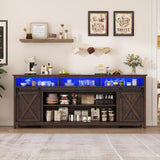 80" LED Farmhouse TV Stand for 90/85/80 Inch TVs,Tall Entertainment Center Storage Cabinets w/Power Outlets and Sliding Barn Door,Rustic TV Stands for Living Room,Media Console Cabinet (Rustic Brown) Hlivelood