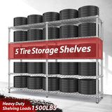 REIBII 1500LBS Storage Shelves 61.7''W Wire Shelving Unit 5 Tier Metal Shelving for Storage Rack Shelves Heavy Duty Garage Shelf Pantry Shelves Kitchen Shelving, 61.7" W*72.4" H*15.8" D, Chrome REIBII