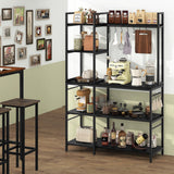 Giantex Bakers Rack with Power Outlets, 5-Tier Coffee Bar Table Organizer w/ 10 S-Shaped Hooks, 63" Large Microwave Stand, Kitchen Utility Storage Shelf for Dining Room, Living Room (Black) Giantex