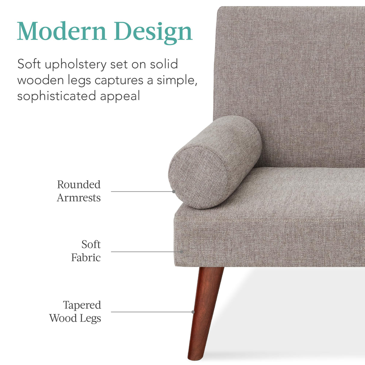 Best Choice Products Mid-Century Modern Upholstered Futon, Convertible Folding Sofa Bed, Small Couch w/Rounded Armrests, 2 Cupholders - Gray Best Choice Products