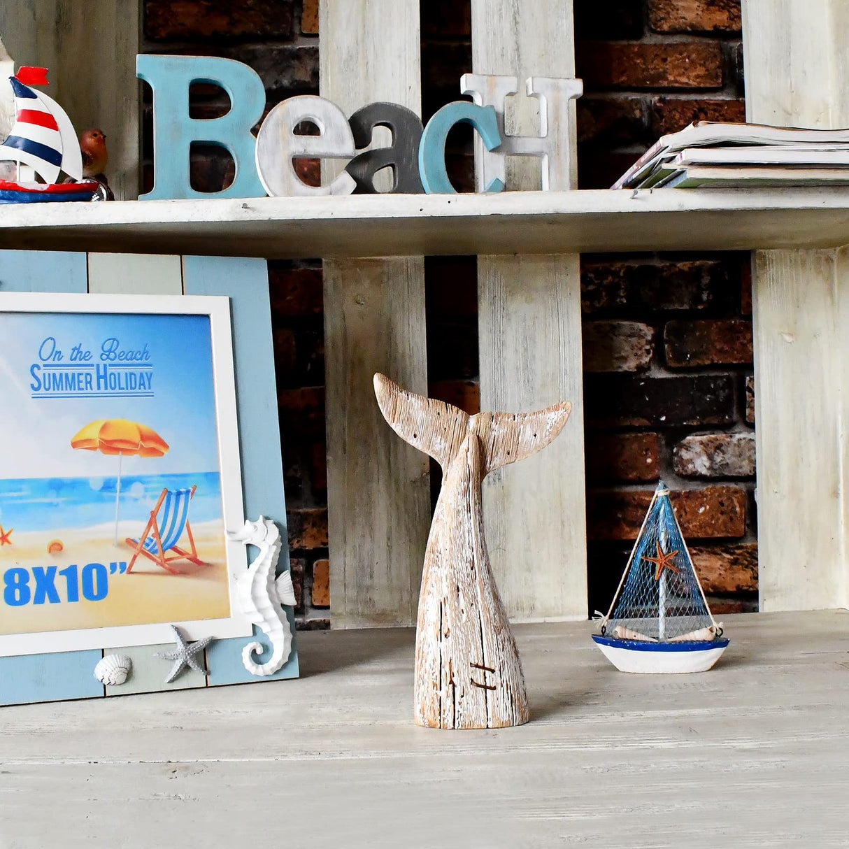 Morning View Wooden Whale Tail Decor Rustic Nautical Decor Free Standing Wood Whale Tail Statue Whale Tail Figurine Tabletop Beach House Decor Coastal Decor Ocean Sea Home Decor 8.5 Inch High (Small) Morning View