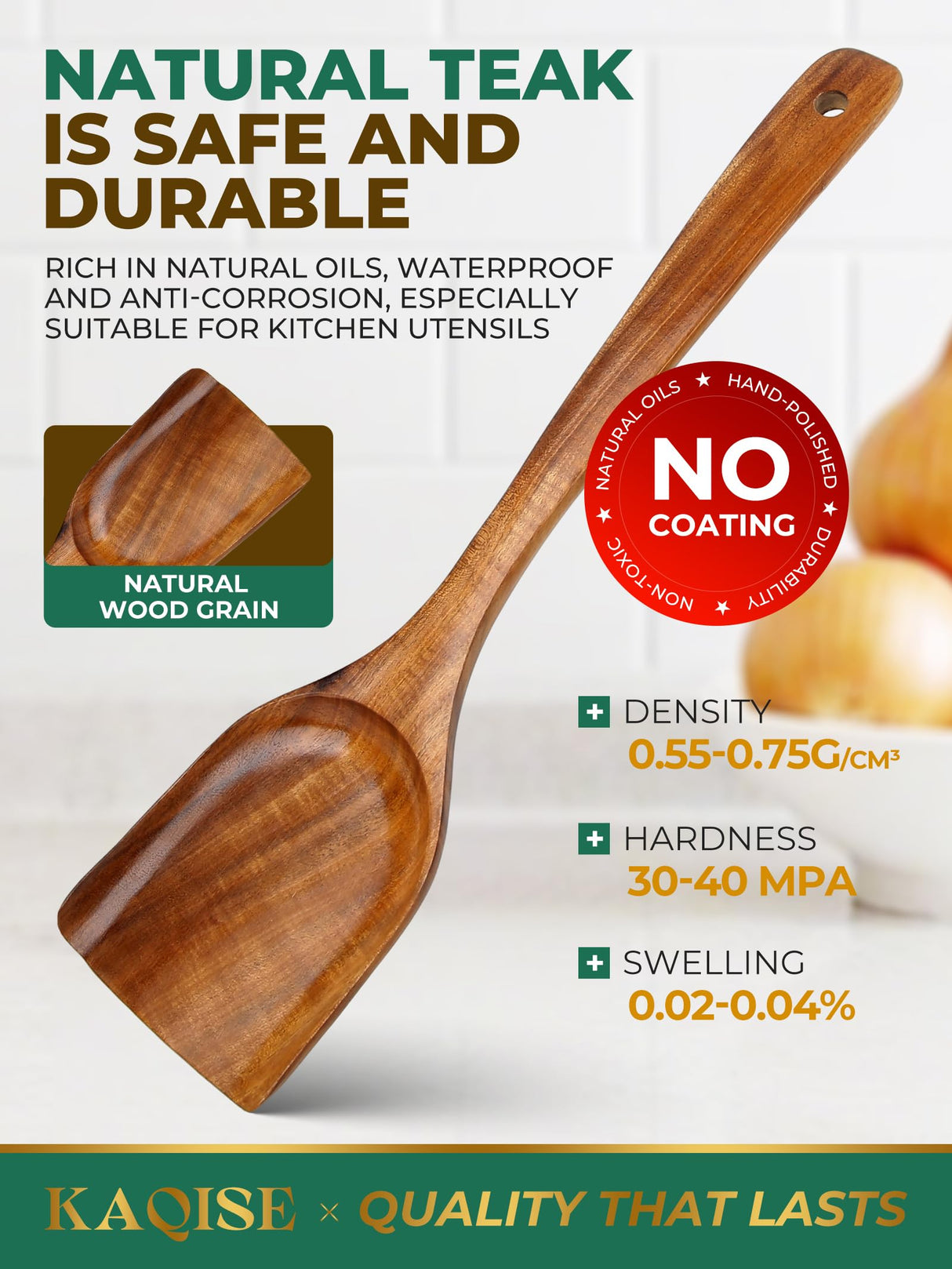 Handmade Wooden Spatulas for Cooking, Natural Teak Wooden Utensils, Smooth Finish Wooden Flat Cooking Spatula Turner Set (2Pcs) KAQISE