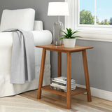 Plank+Beam Wooden Side Table with Storage, Mid Century Modern End Tables for Living Room, Small Solid Wood Nightstand, Bedside Tables, Bedroom Furniture, Pecan Plank+Beam