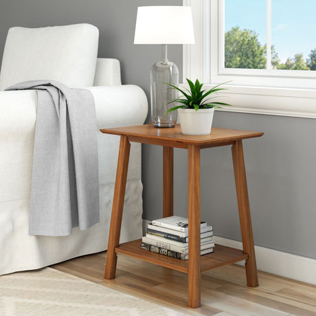 Plank+Beam Wooden Side Table with Storage, Mid Century Modern End Tables for Living Room, Small Solid Wood Nightstand, Bedside Tables, Bedroom Furniture, Pecan Plank+Beam