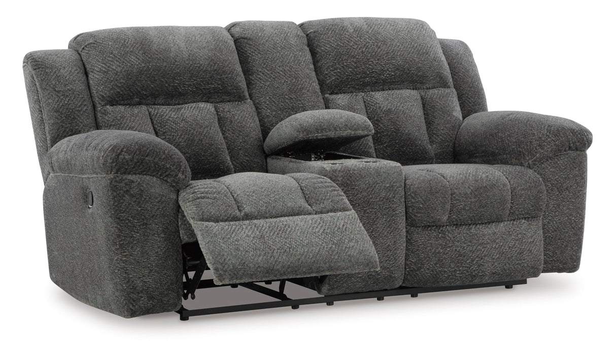 Signature Design by Ashley Frohn Contemporary Manual Reclining Loveseat with Console with Console, Storage and Cup Holders, Gray Signature Design by Ashley