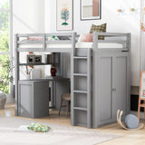 Harper & Bright Designs High Twin Size Loft Bed with Desk and Wardrobe,Solid Wood Loft Bed Frame Twin with Storage Drawers for Kids Teens Adults,No Box Spring Needed,Gray Harper & Bright Designs