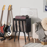 LELELINKY Record Player Stand,Black Vinyl Record Storage Table with 4 Cabinet Up to 100 Albums,Mid-Century Turntable Stand with Wood Legs,Vinyl Holder Display Shelf for Living Room LELELINKY