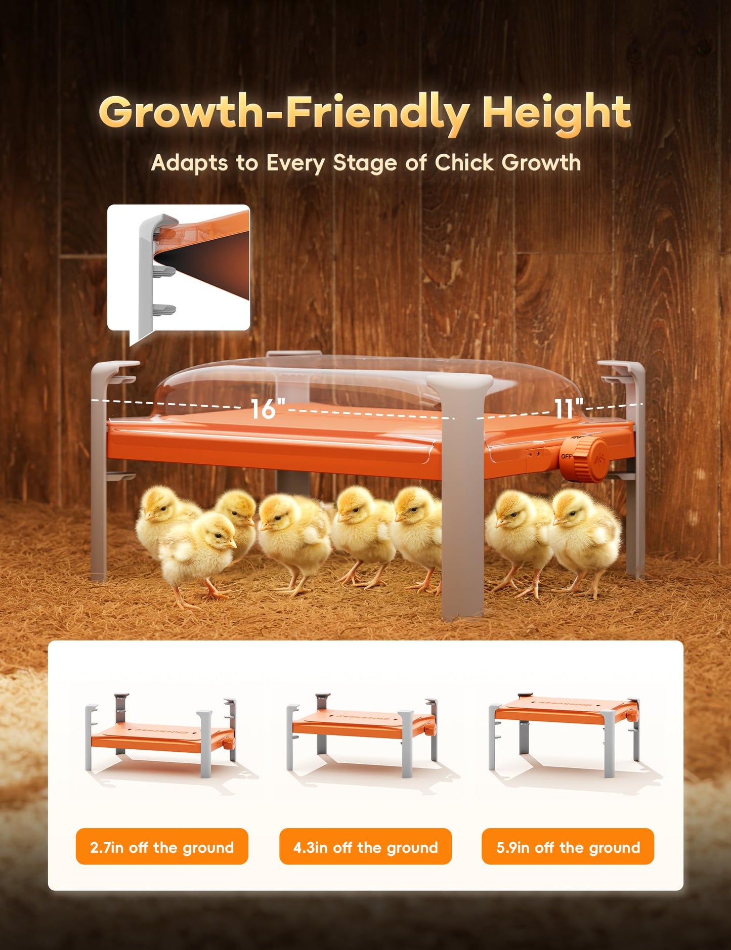 Smart Chicken Coop Heater, 200 Watts Chick Brooder Heating Plate Built-in Adaptive Temperature Sensor, Chicken Brooder Heater for 25 Chicks, Adaptable to Timer and Temp Controllers,UL-Compliant