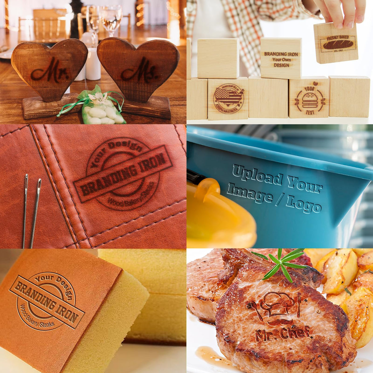 Custom Branding Iron for Wood Personalized Electric Logo Metal Branding Iron Durable Leather Iron Stamp Wedding Gift Handcrafted by Design for Meat Wood Paper Plastic-2" Bliver