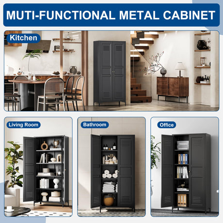 Fesbos Metal Storage Cabinet-61” Tall Steel File Cabinets with Doors and 4 Adjustable Shelves-Black Steel Storage Cabinet for Home,Kitchen, School, Office, Garage Fesbos